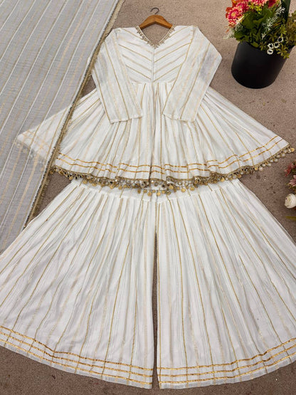 Ivory chanderi real mirror with handwork women’s ethnic wear
