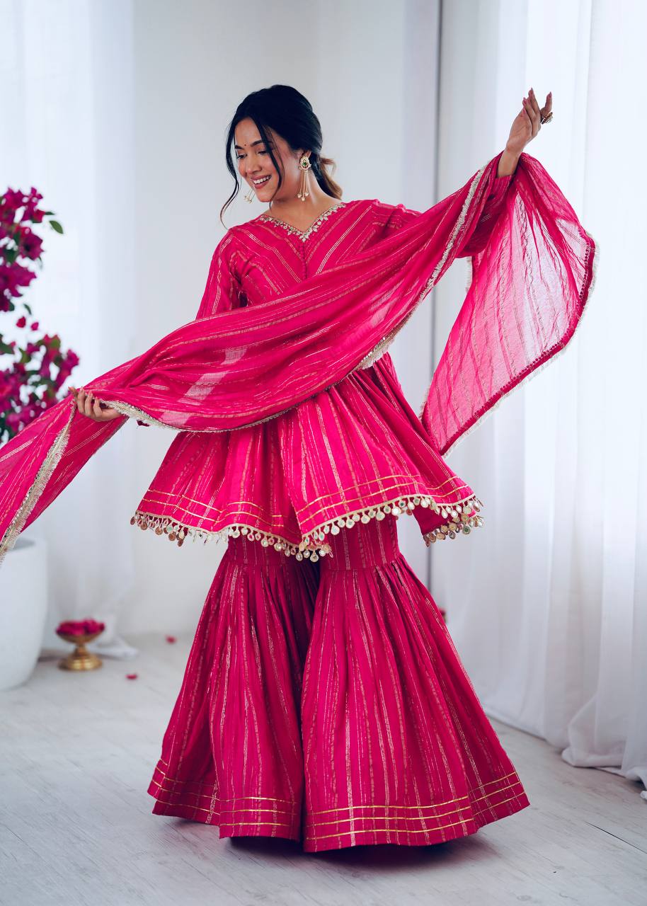 Pink chanderi real mirror with handwork women’s ethnic wear