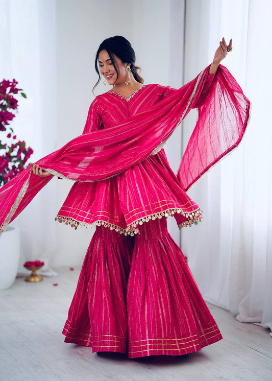 Pink chanderi real mirror with handwork women’s ethnic wear
