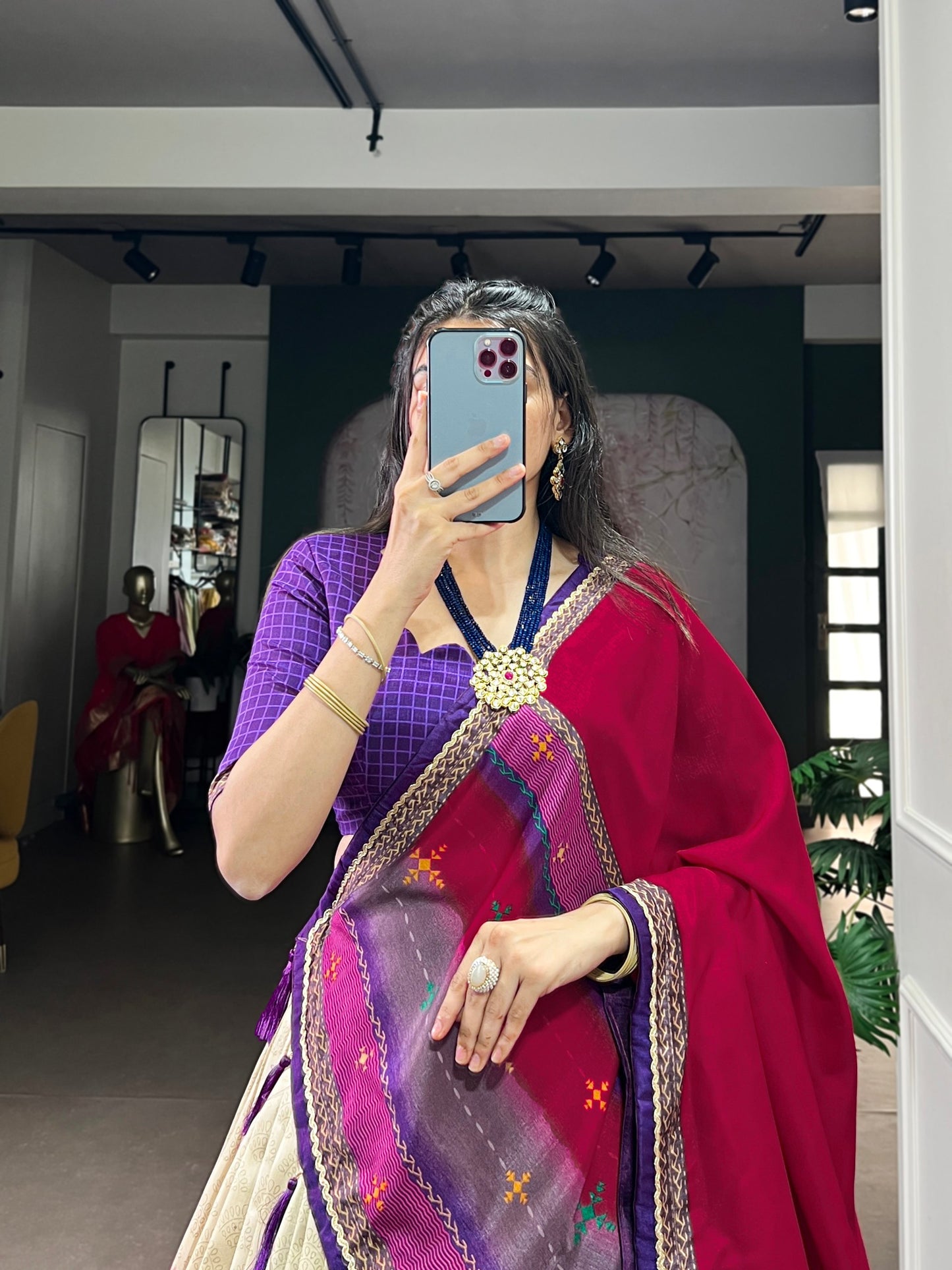 Multicolour tasar silk tie and dye print with lace lehenga, blouse and dupatta set