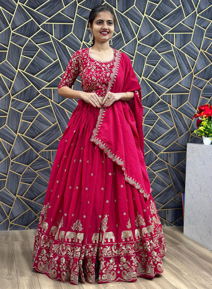 Pink chinon embellished semi stitched lehenga choli