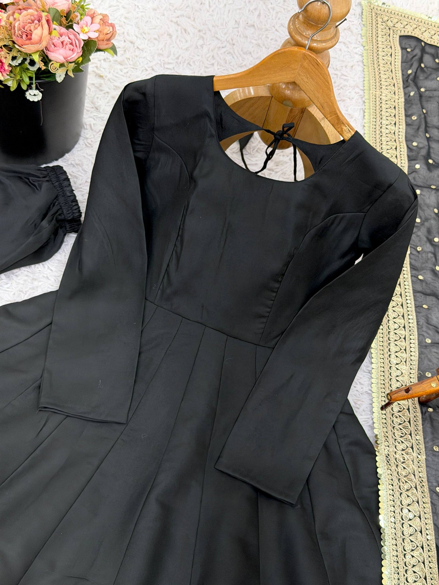 Black anarkali roman silk fully stitched ready to wear collection