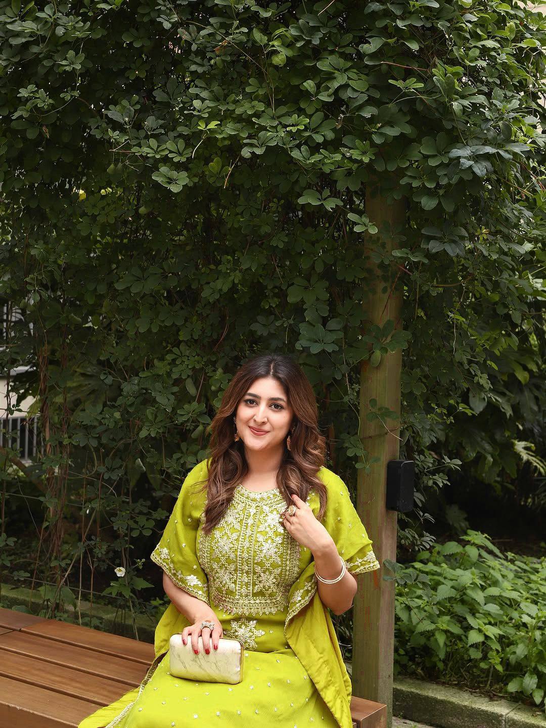 Lemon yellow faux georgette zari embroidery work kaftan and pant