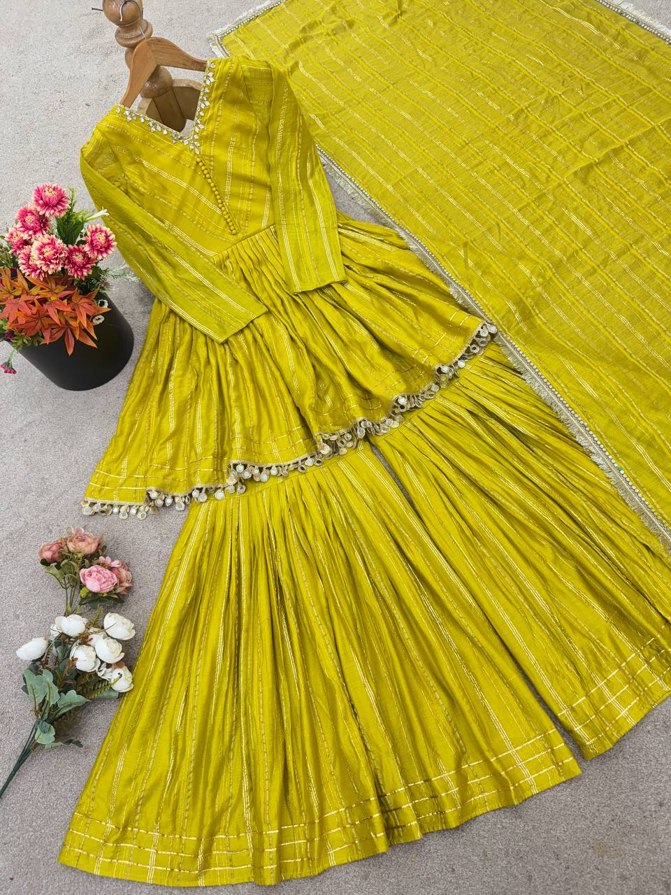 Yellow chanderi real mirror with handwork women’s ethnic wear