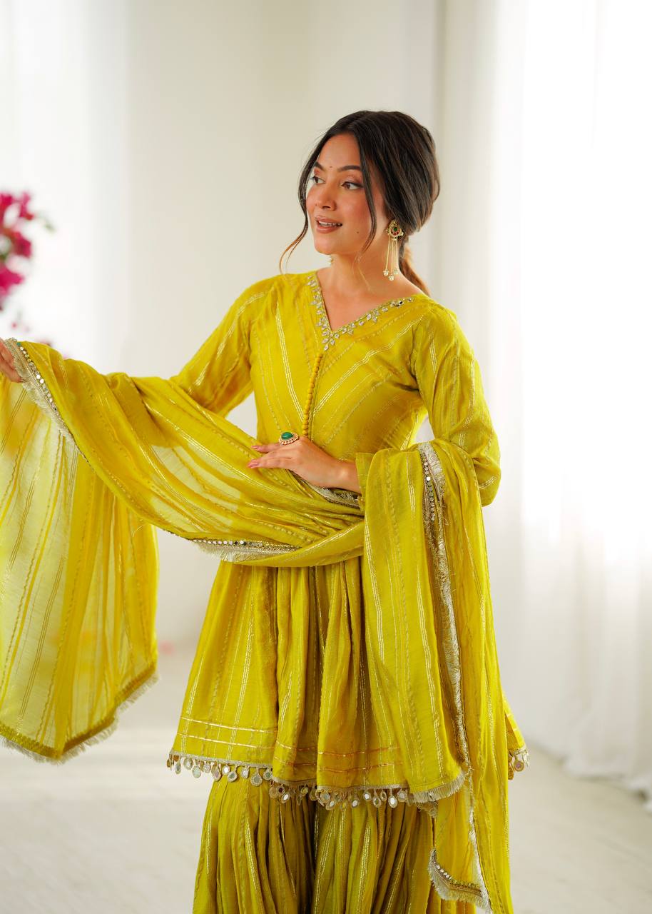 Yellow chanderi real mirror with handwork women’s ethnic wear
