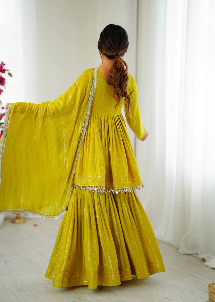Yellow chanderi real mirror with handwork women’s ethnic wear