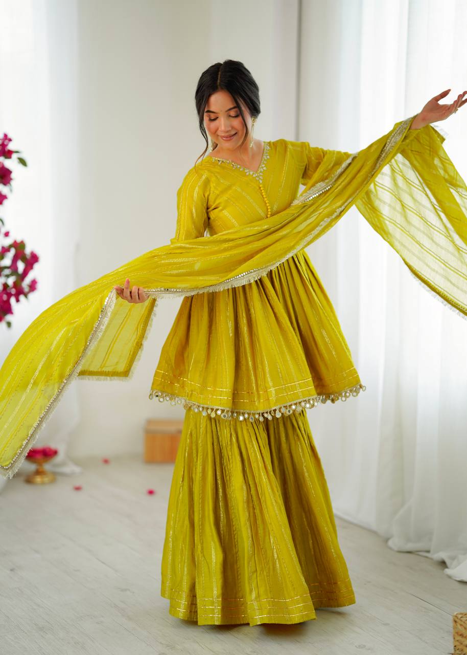 Yellow chanderi real mirror with handwork women’s ethnic wear