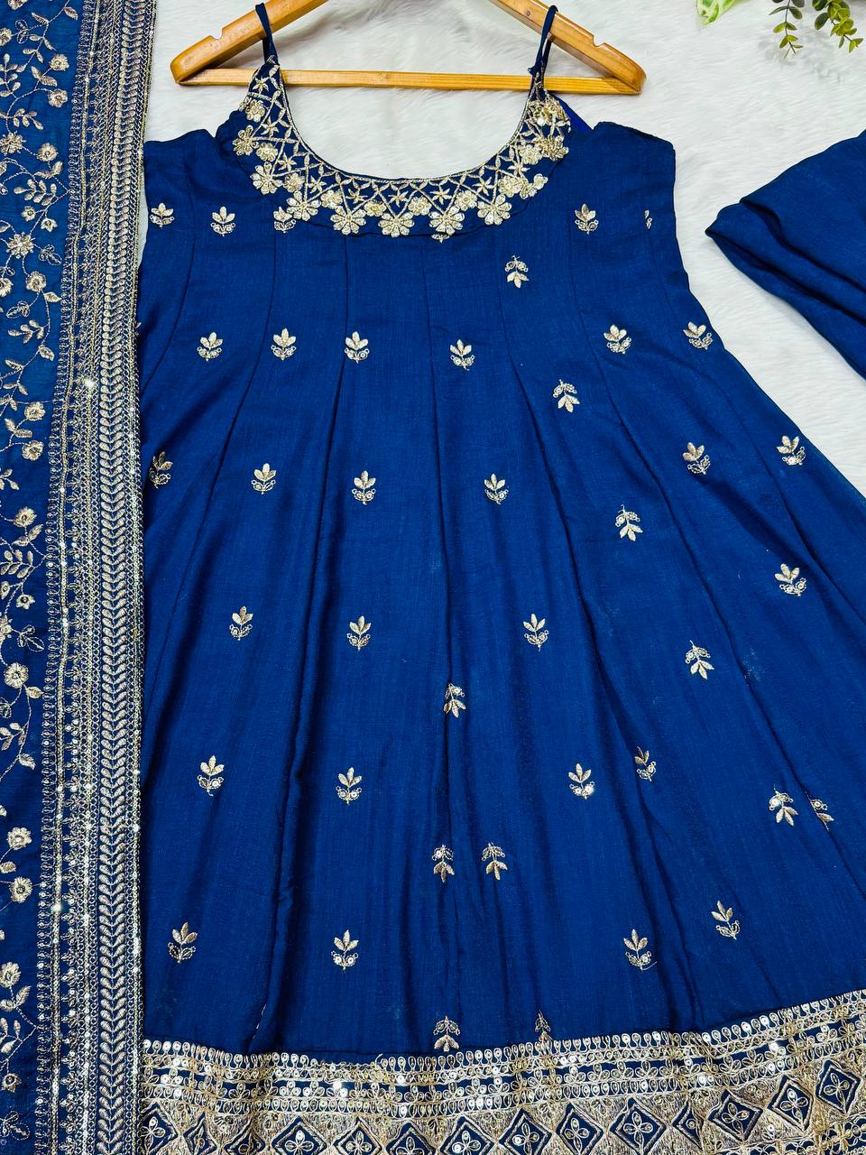 Navy blue vichitra silk heavy embroidery work anarkali suit set
