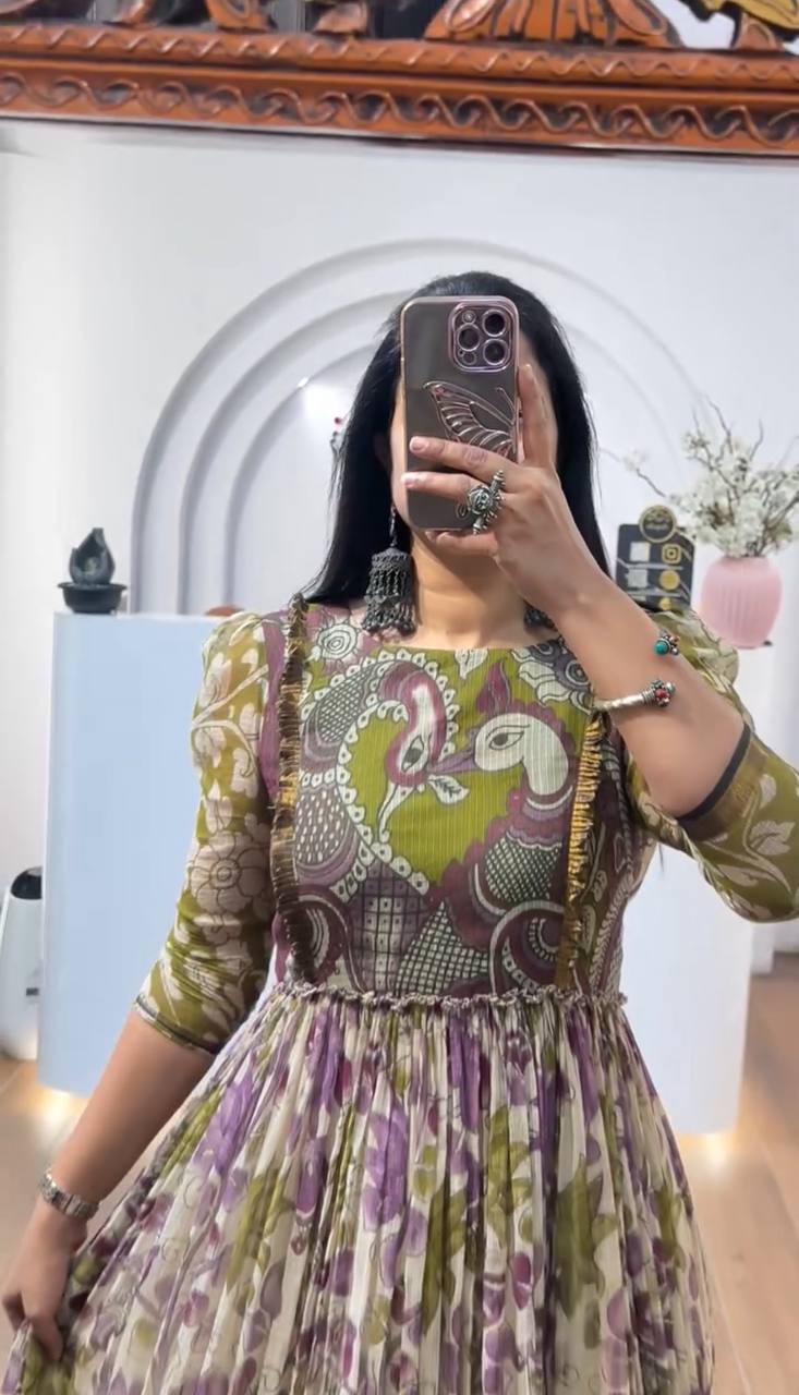 Multicolour cota checks kalamkari print gown