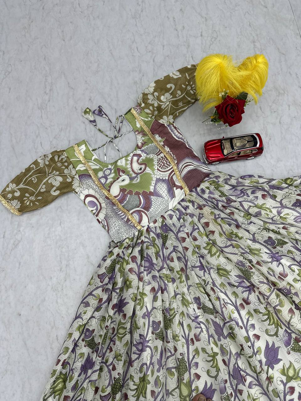 Multicolour cota checks kalamkari print gown