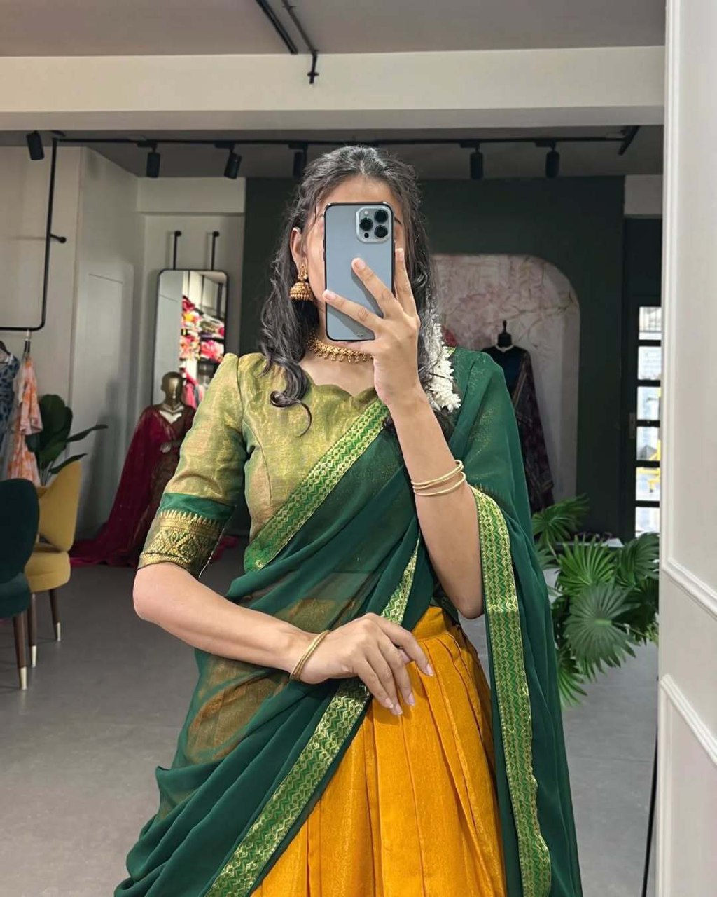 Yellow jacquard embellished semi stitched lehenga choli