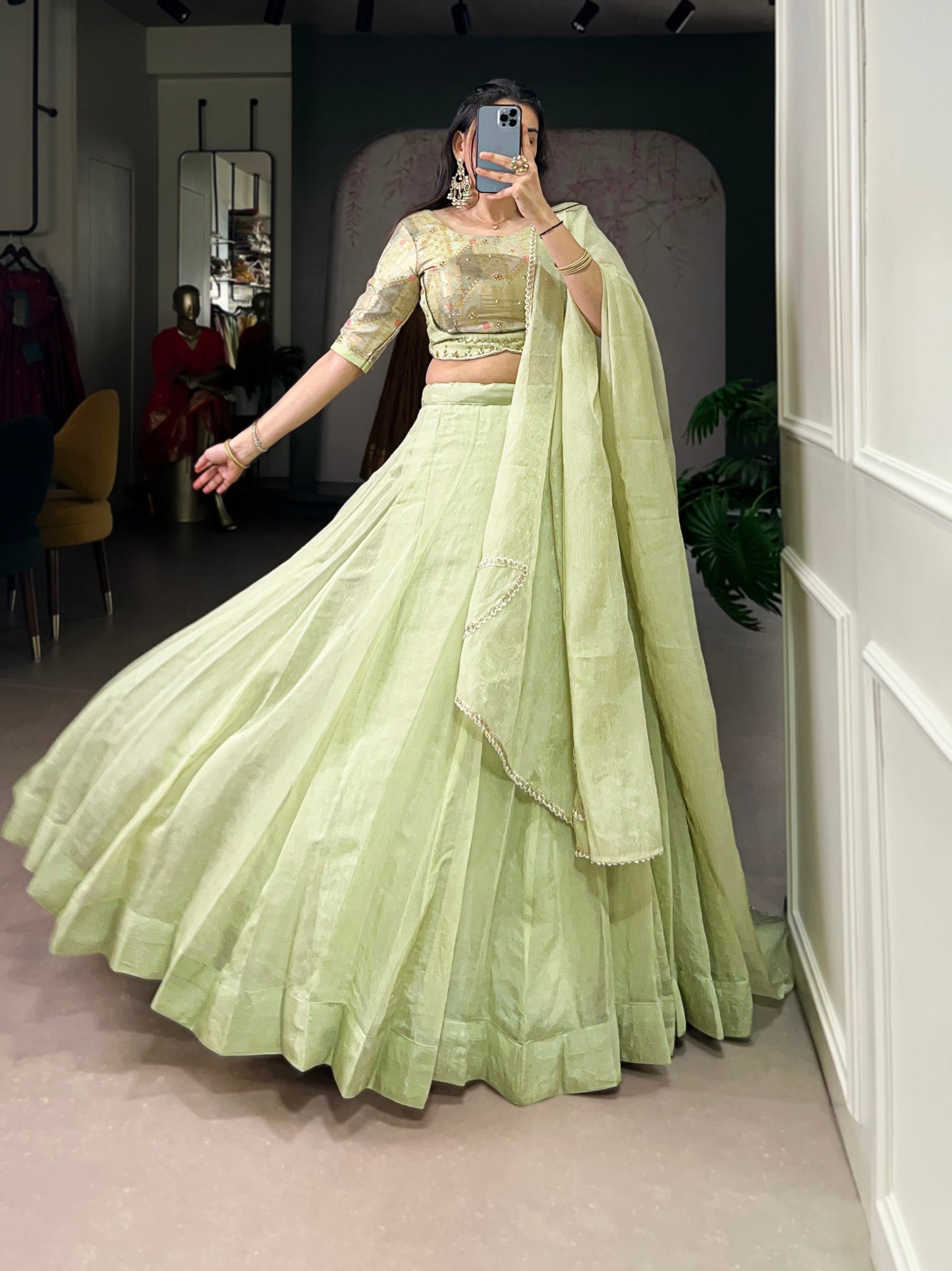 Pista Allen Crush Plain work Lehenga, Blouse and Dupatta set