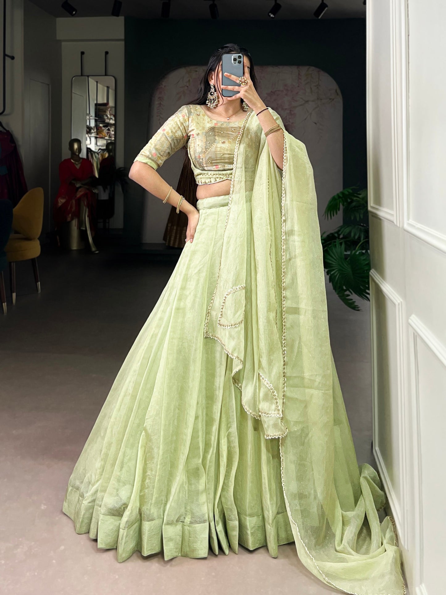 Pista Allen Crush Plain work Lehenga, Blouse and Dupatta set
