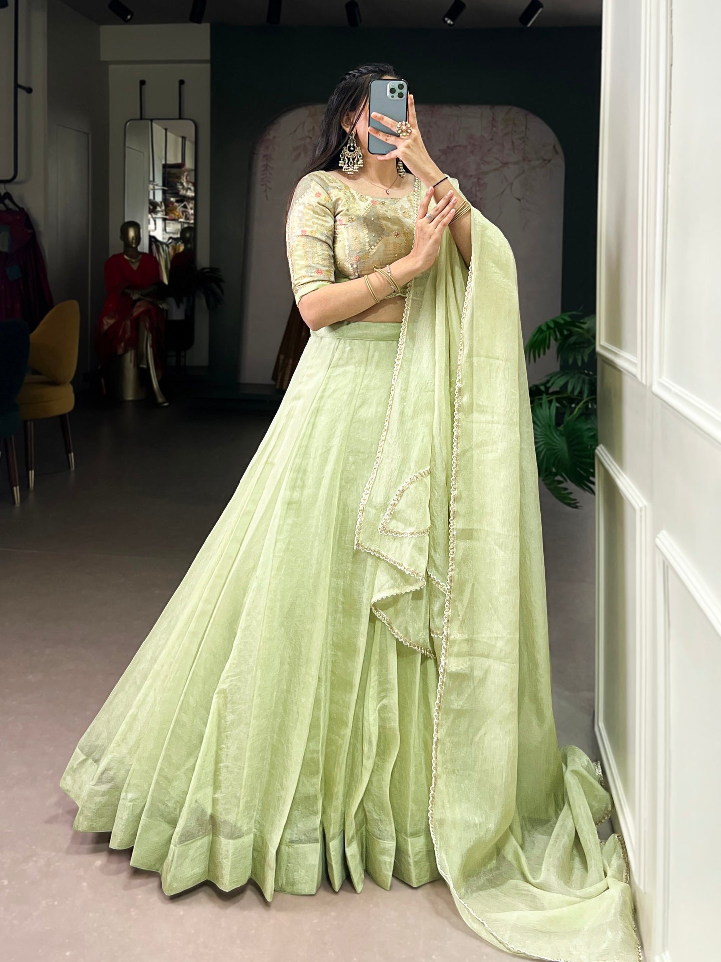 Pista Allen Crush Plain work Lehenga, Blouse and Dupatta set