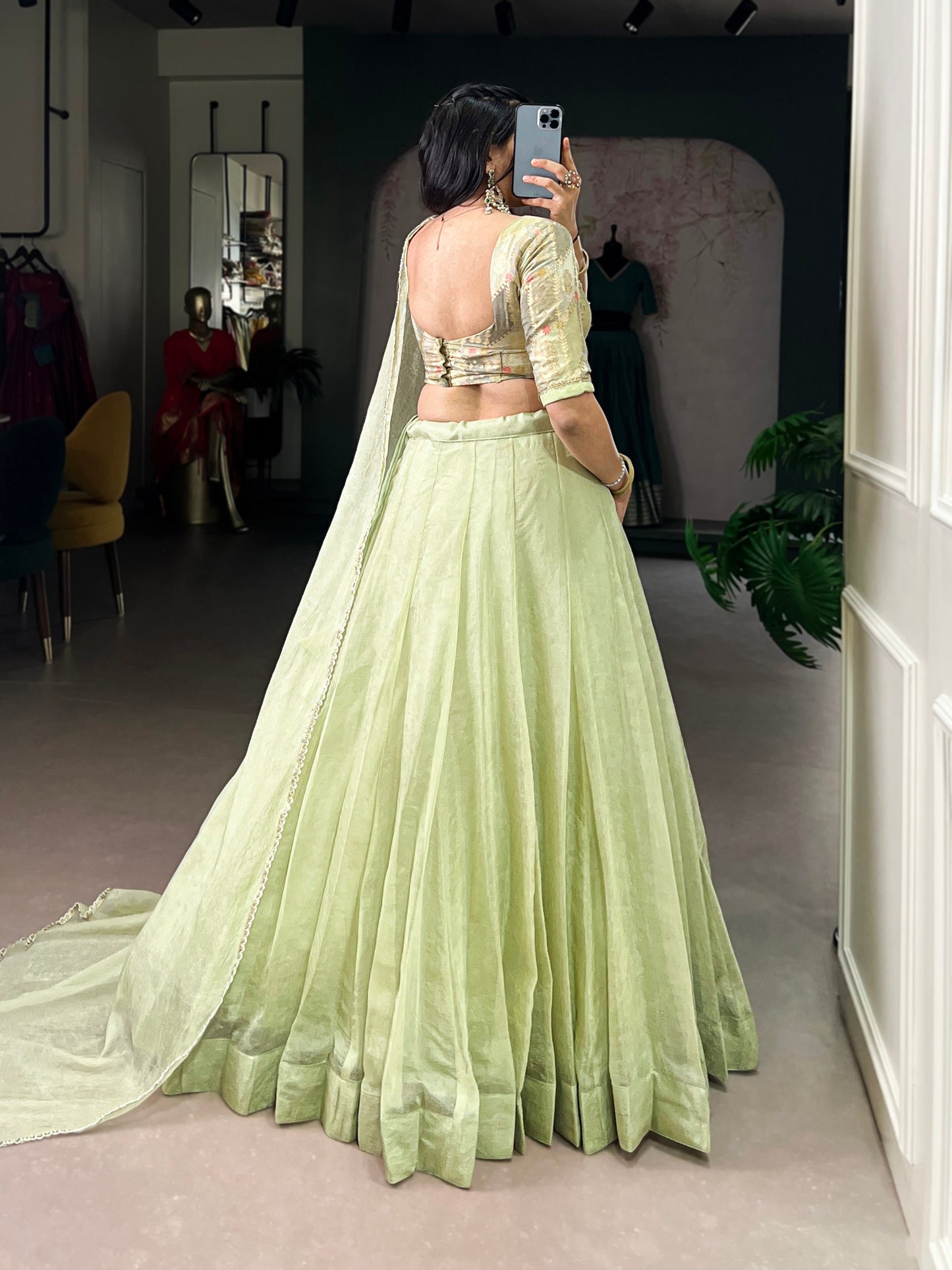 Pista Allen Crush Plain work Lehenga, Blouse and Dupatta set