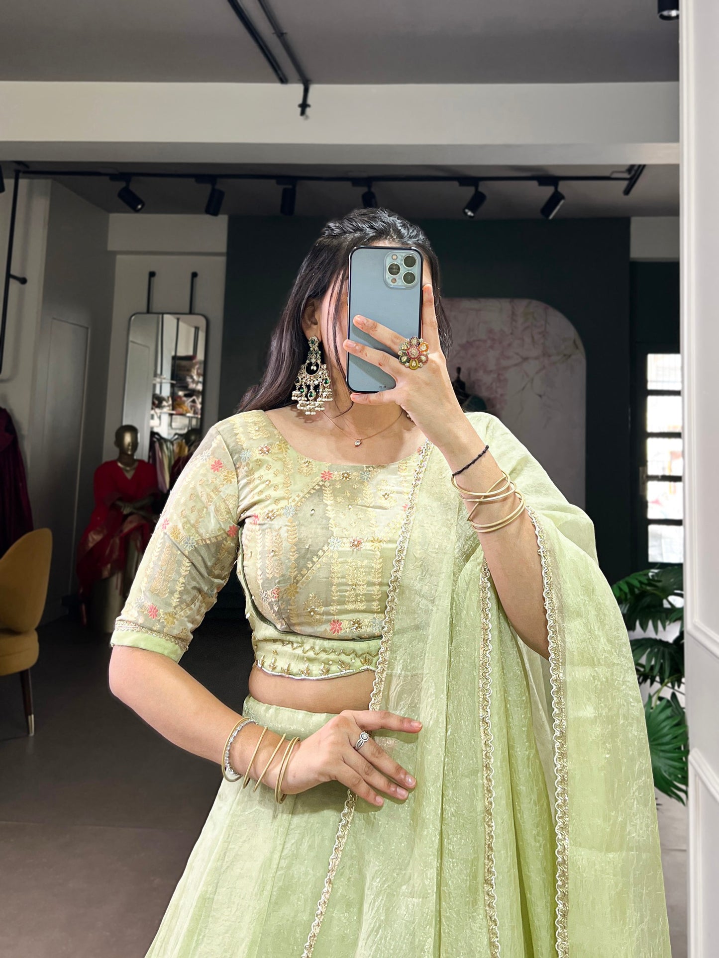 Pista Allen Crush Plain work Lehenga, Blouse and Dupatta set