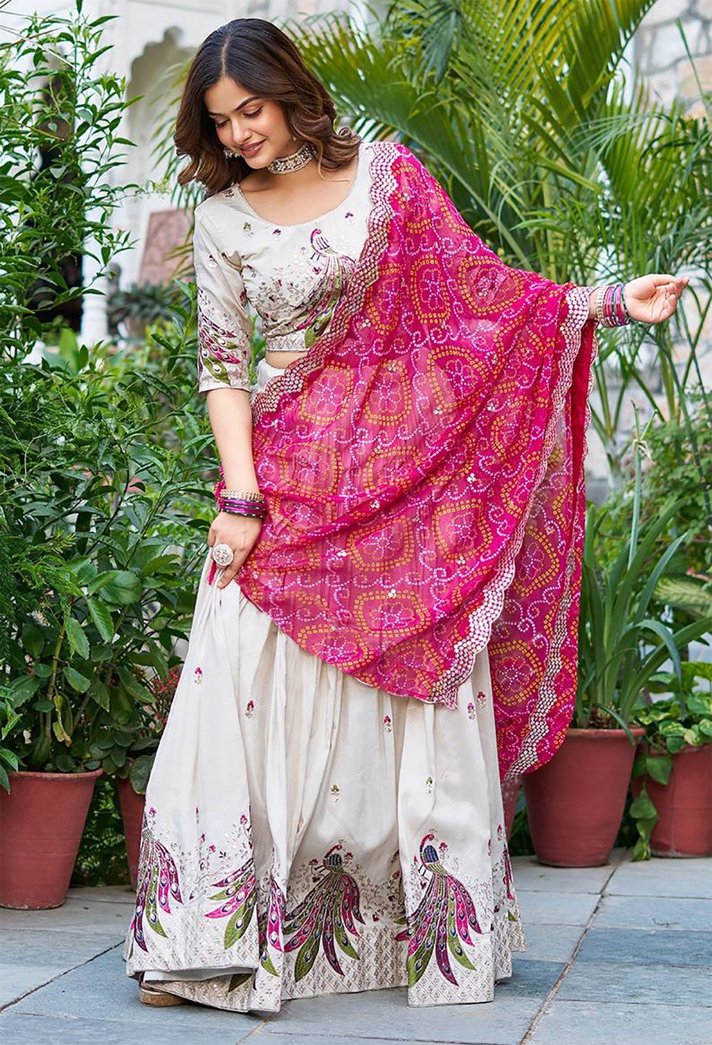 Multicolour georgette embellished semi stitched lehenga choli