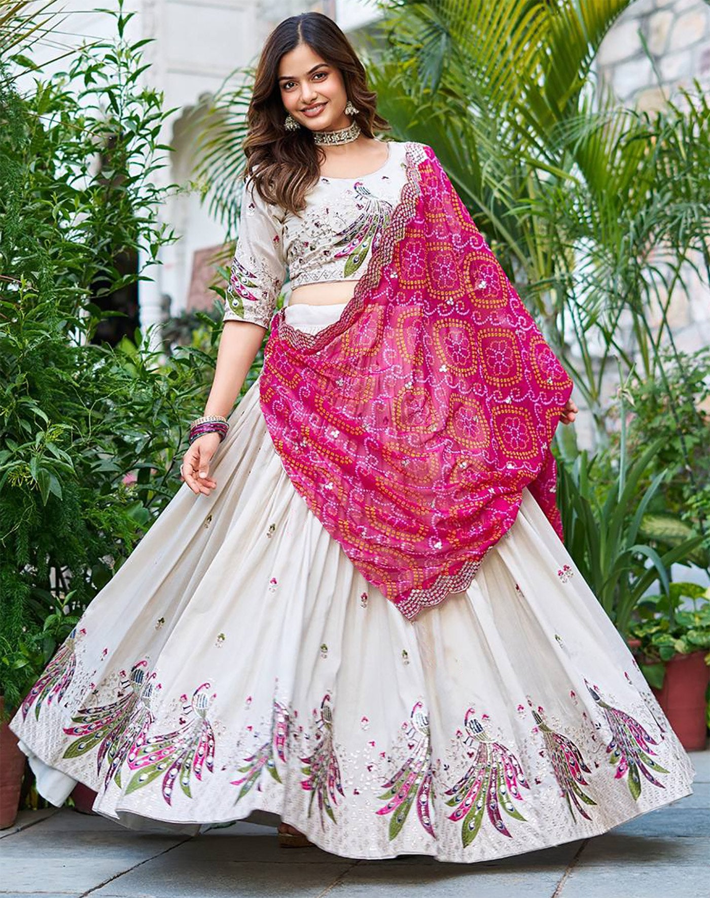 Multicolour georgette embellished semi stitched lehenga choli