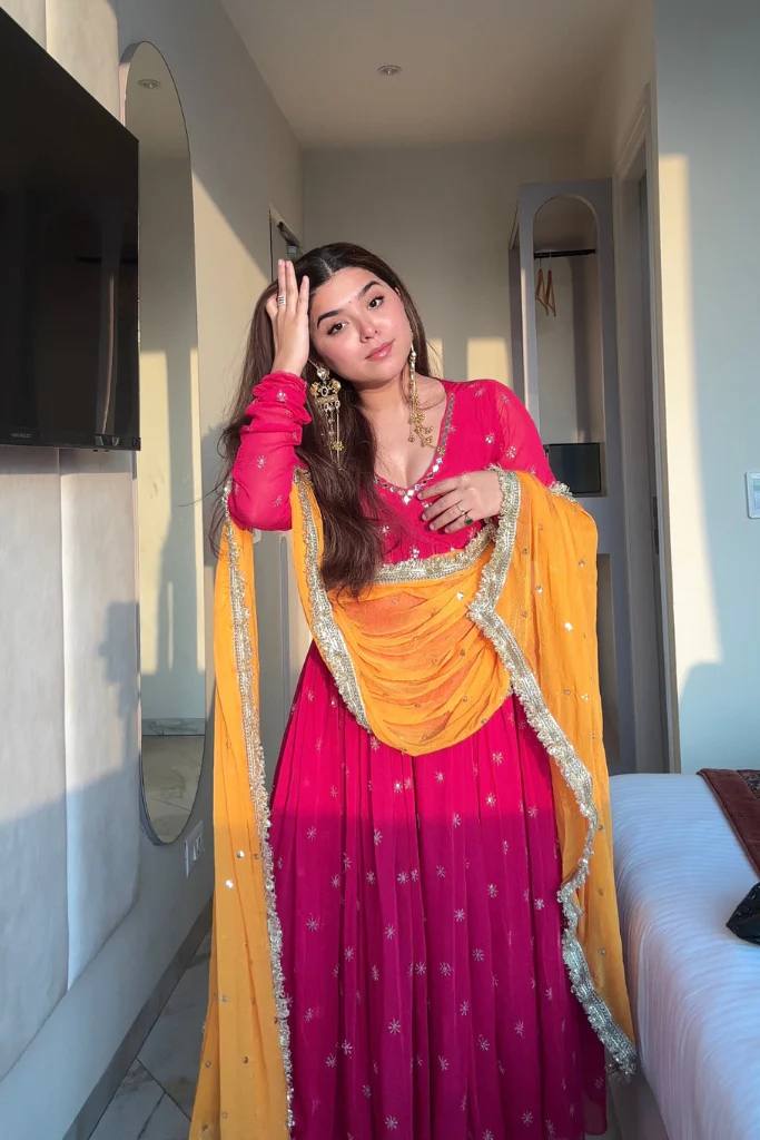 Pink Georgette With Embroidery Work Gown And Dupatta Set Fully Stitched Ready To Wear