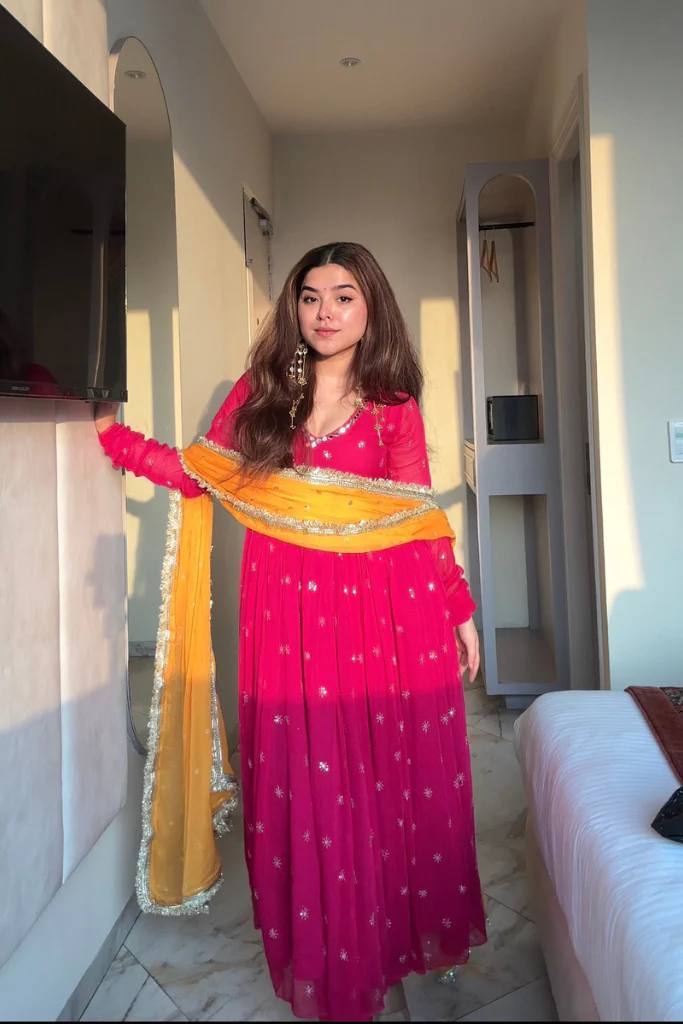 Pink Georgette With Embroidery Work Gown And Dupatta Set Fully Stitched Ready To Wear