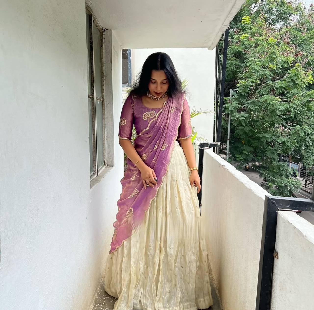 Light purple fendy silk thread & sequence work lehenga choli