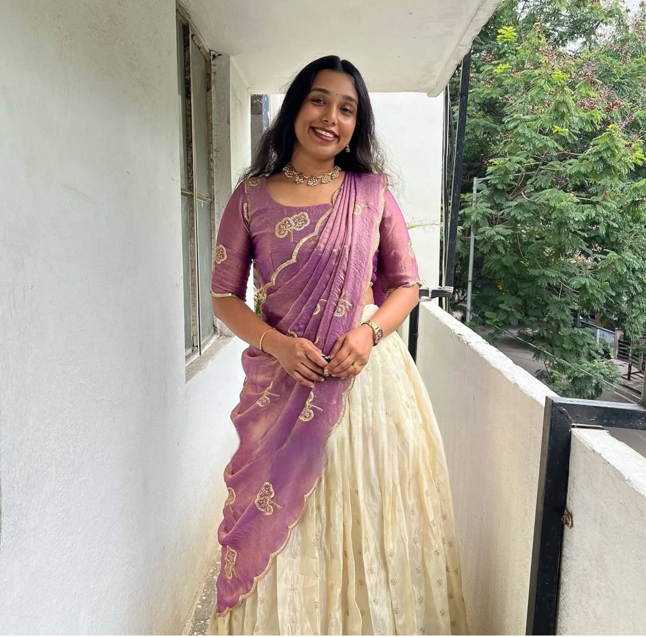 Light purple fendy silk thread & sequence work lehenga choli