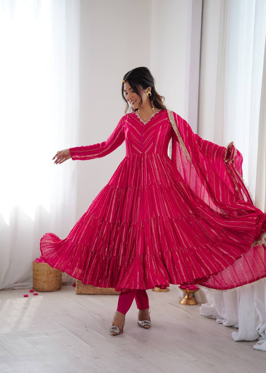 Pink chanderi Women’s Ethnic Wear Ruffle Gown