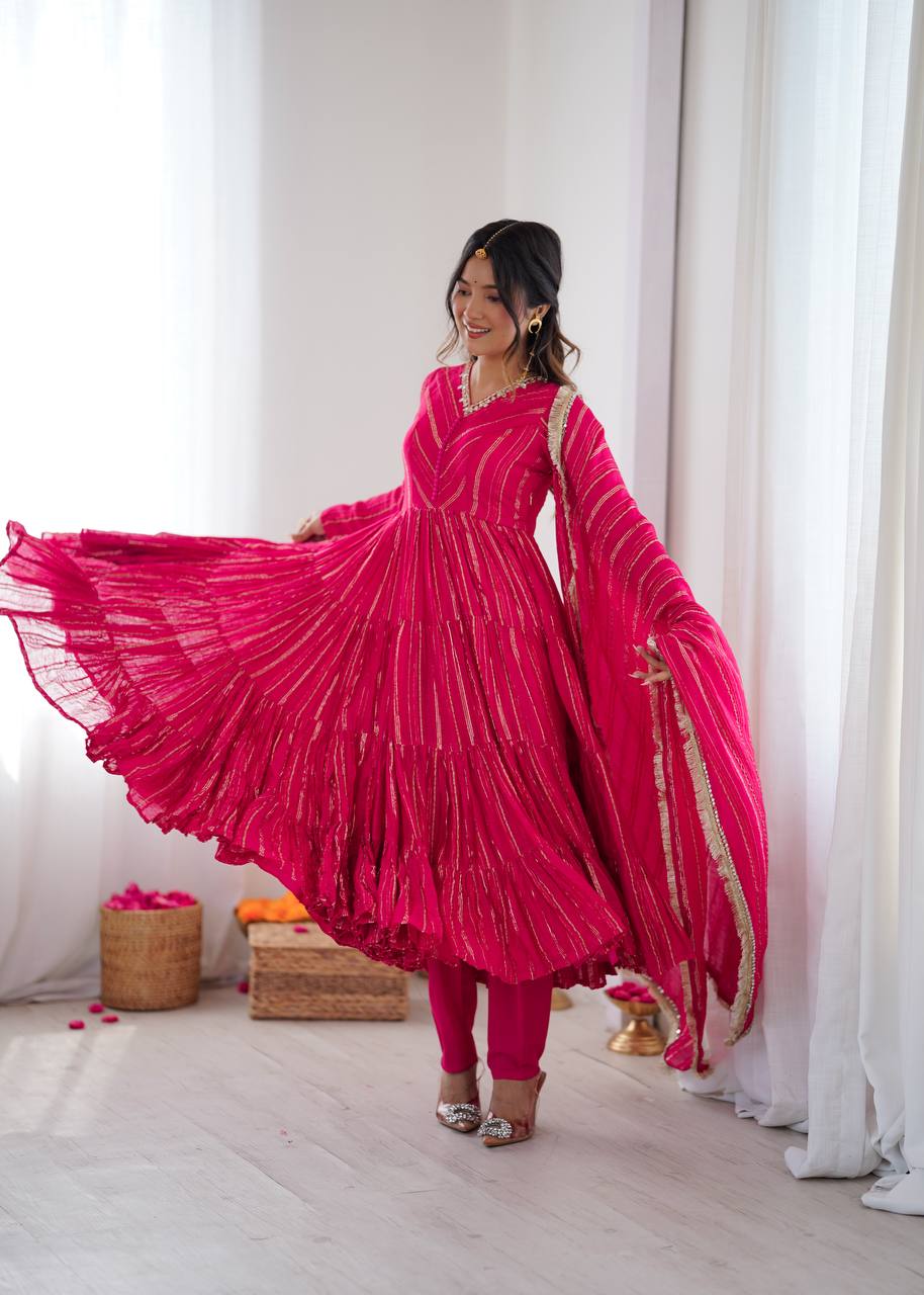 Pink chanderi Women’s Ethnic Wear Ruffle Gown