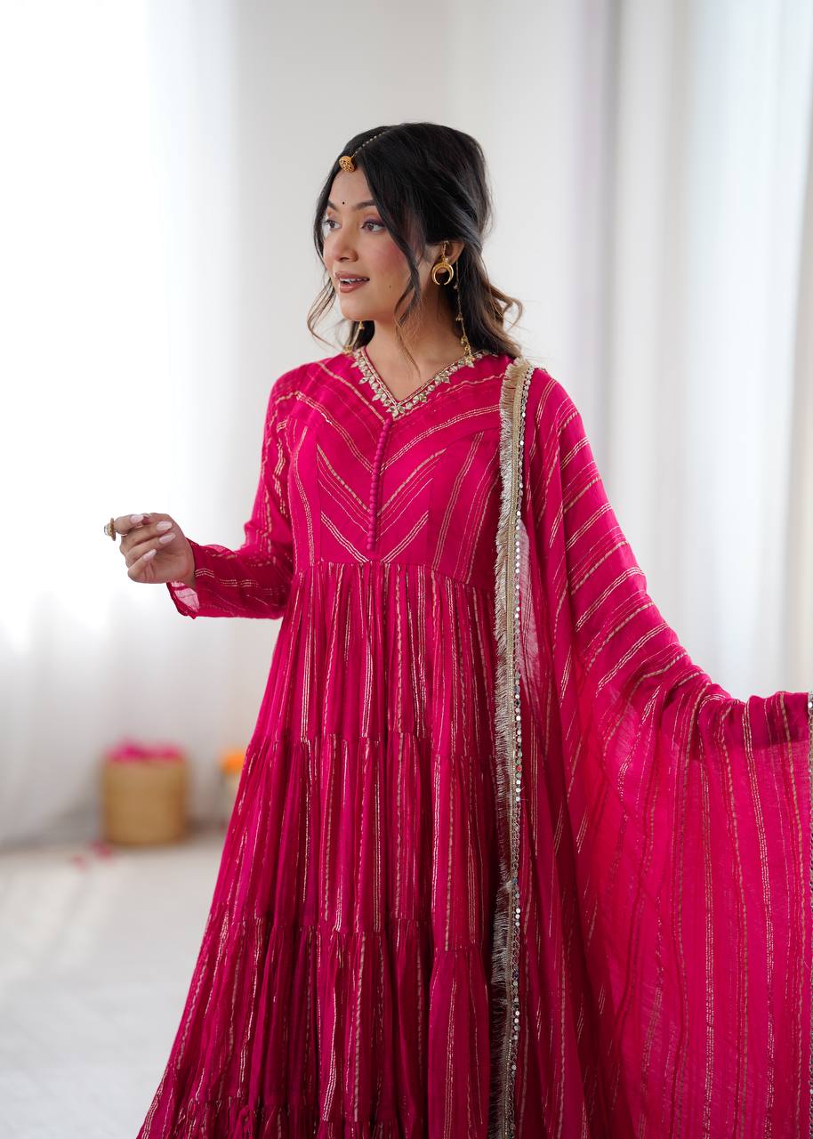 Pink chanderi Women’s Ethnic Wear Ruffle Gown