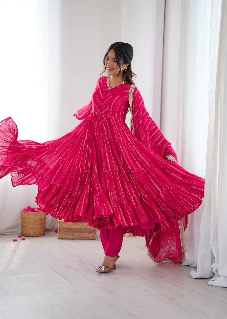Pink chanderi Women’s Ethnic Wear Ruffle Gown