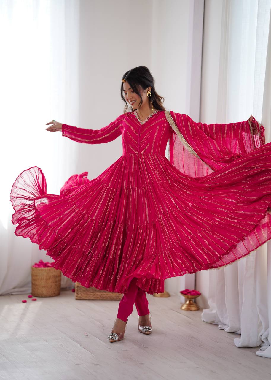 Pink chanderi Women’s Ethnic Wear Ruffle Gown