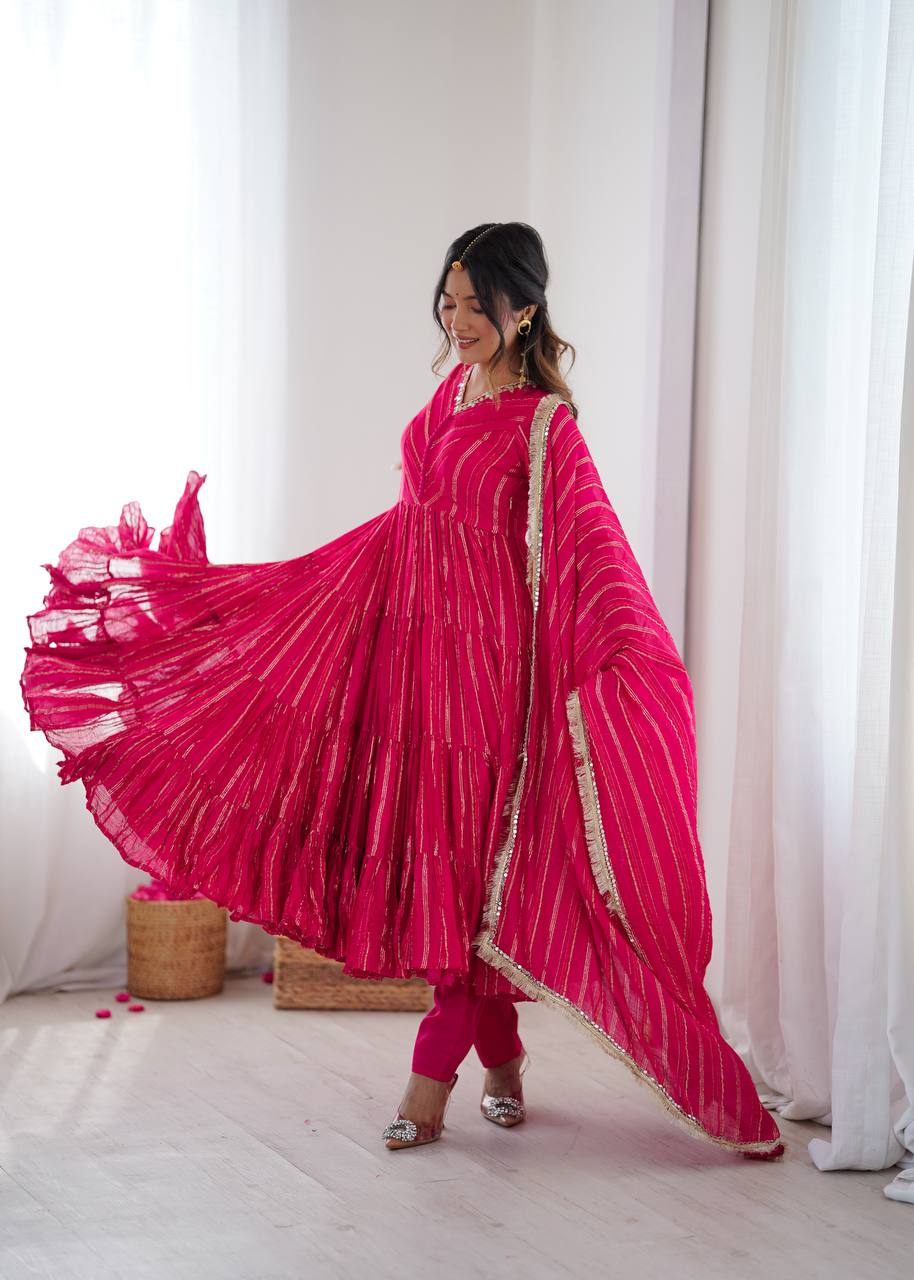 Pink chanderi Women’s Ethnic Wear Ruffle Gown