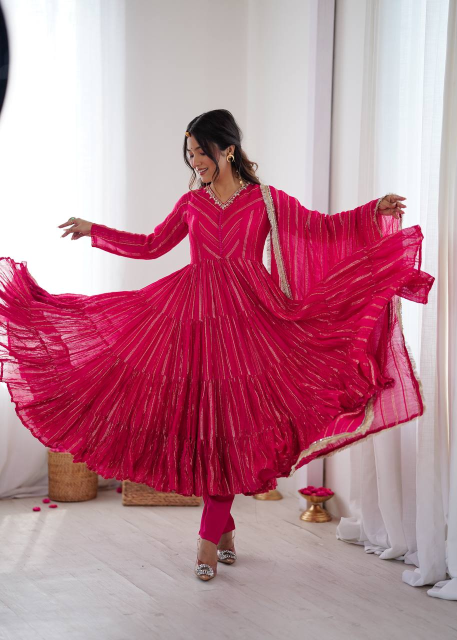 Pink chanderi Women’s Ethnic Wear Ruffle Gown