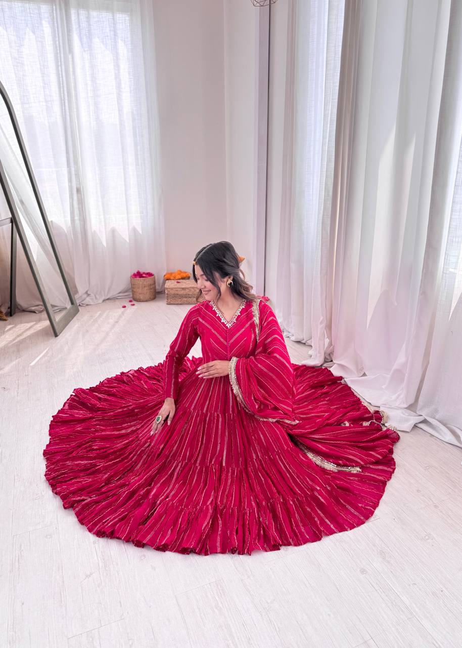 Pink chanderi Women’s Ethnic Wear Ruffle Gown