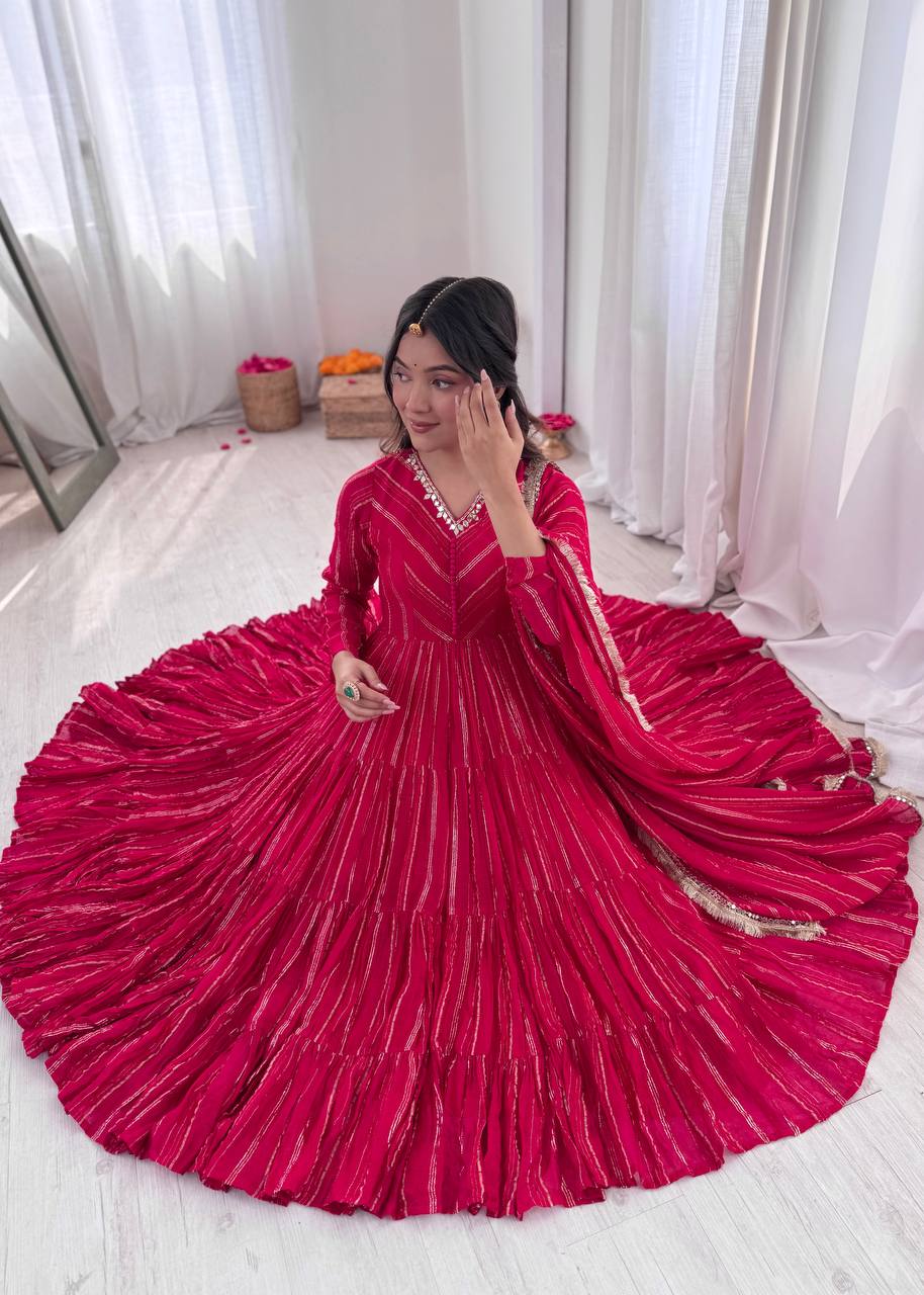 Pink chanderi Women’s Ethnic Wear Ruffle Gown