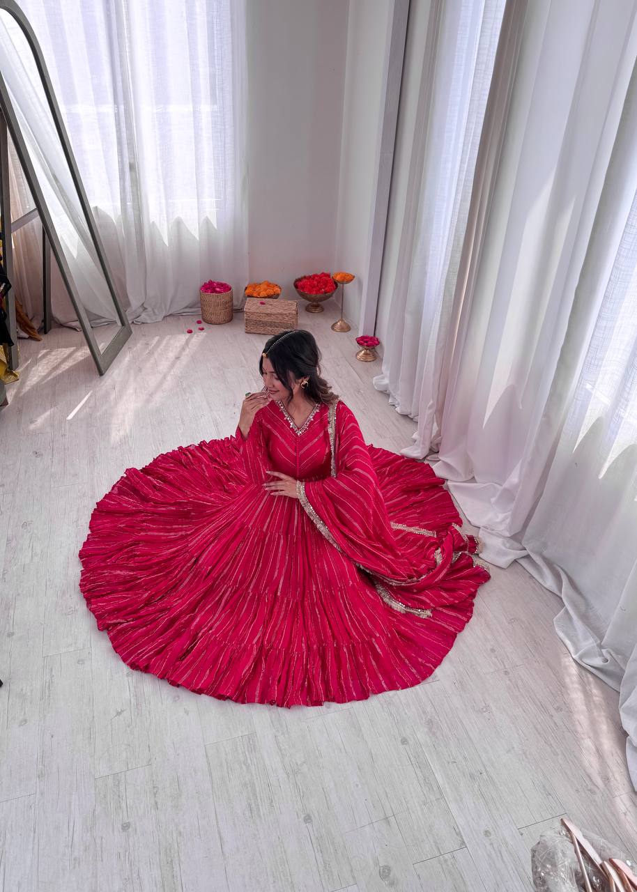 Pink chanderi Women’s Ethnic Wear Ruffle Gown