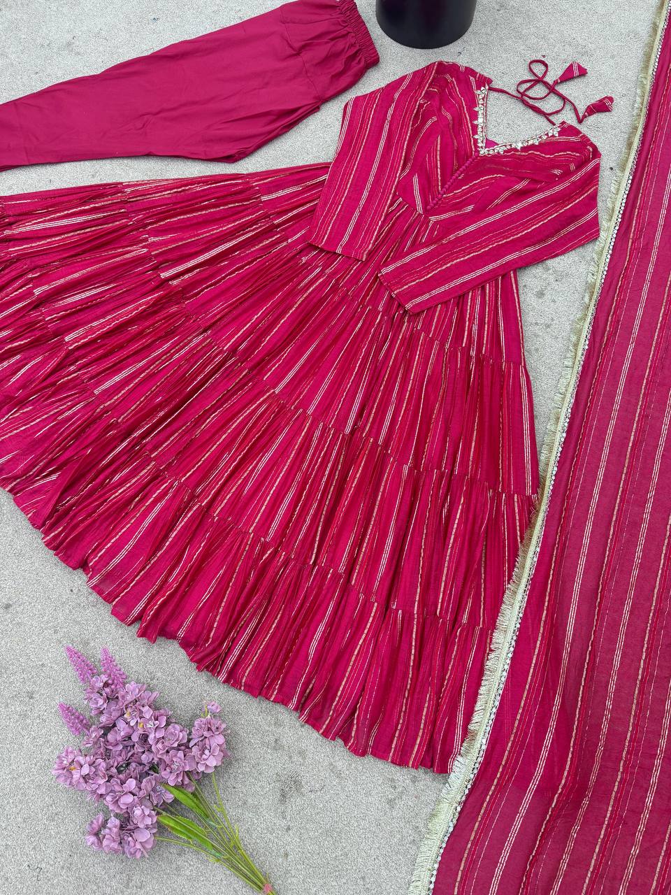 Pink chanderi Women’s Ethnic Wear Ruffle Gown