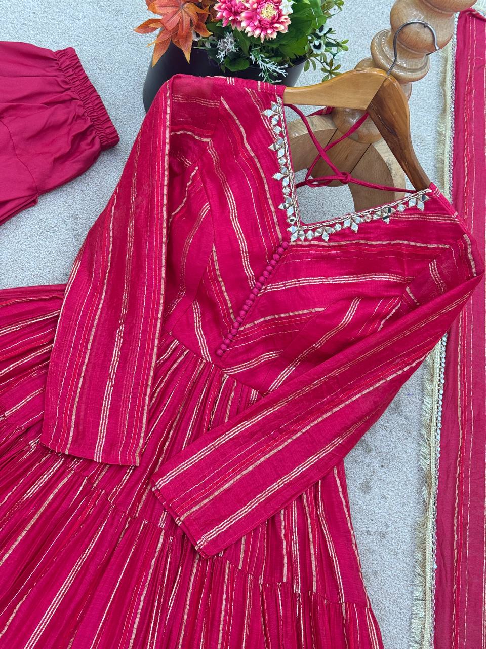 Pink chanderi Women’s Ethnic Wear Ruffle Gown