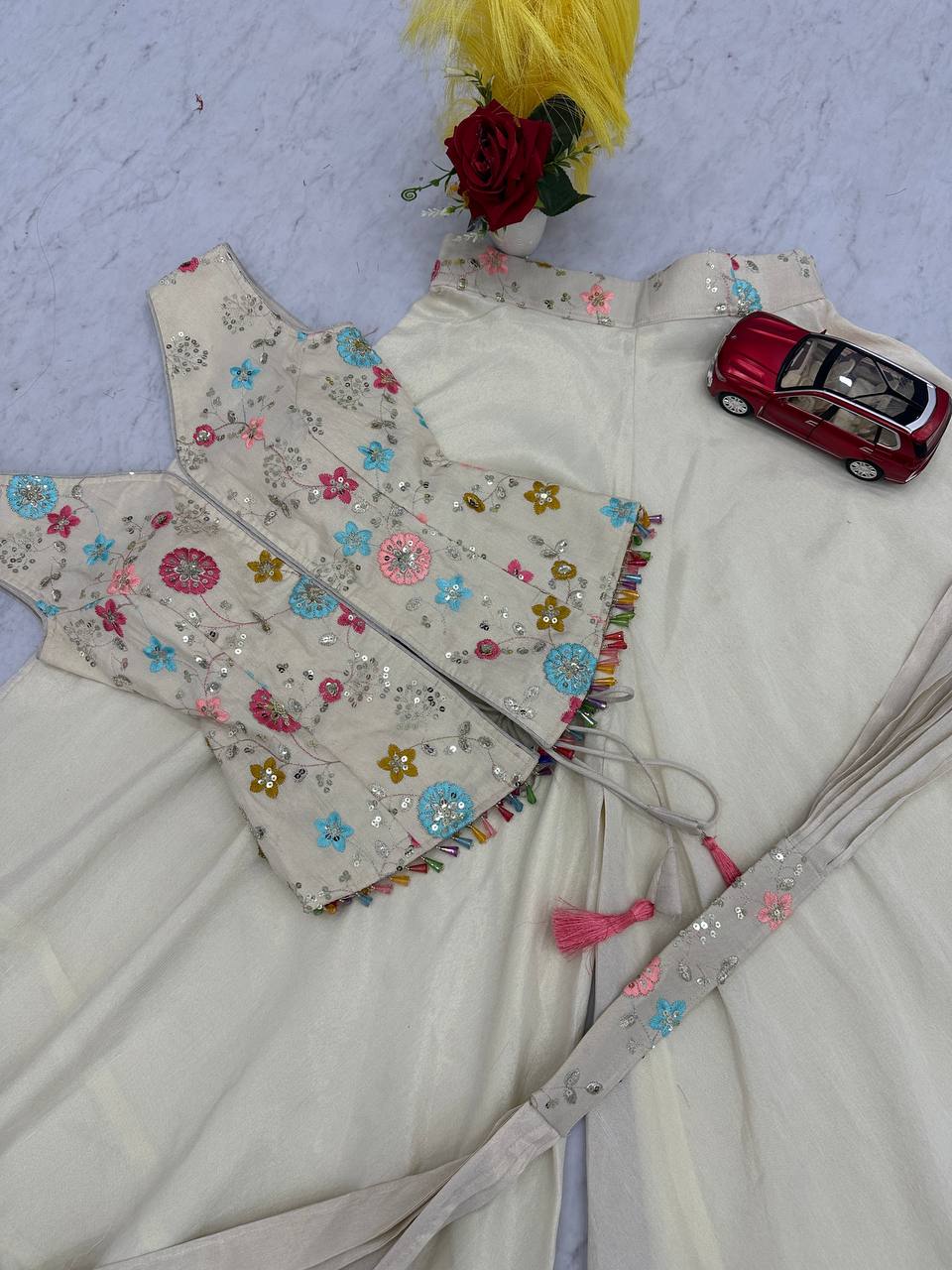 ivory pure tissue embroidery sequence work top-palazzo and dupatta set
