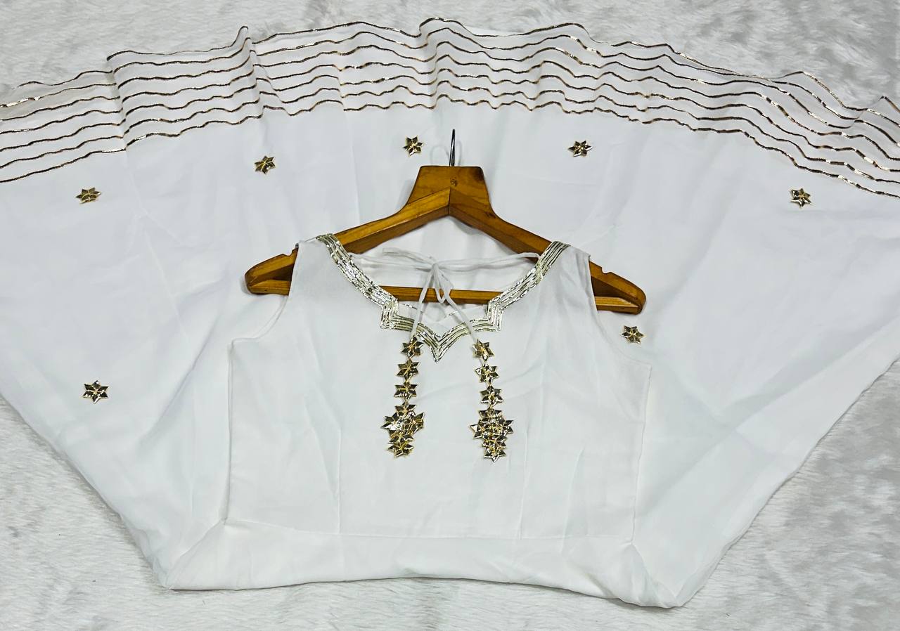 White faux georgette with embroidery work anarkali set