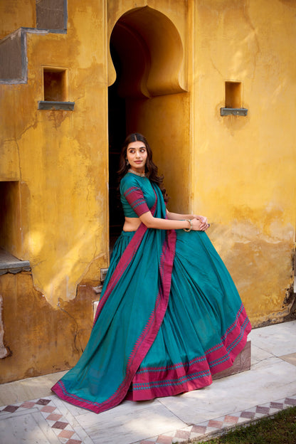 Blue pure chanderi thread work lehenga celebrates pure ethnic wear