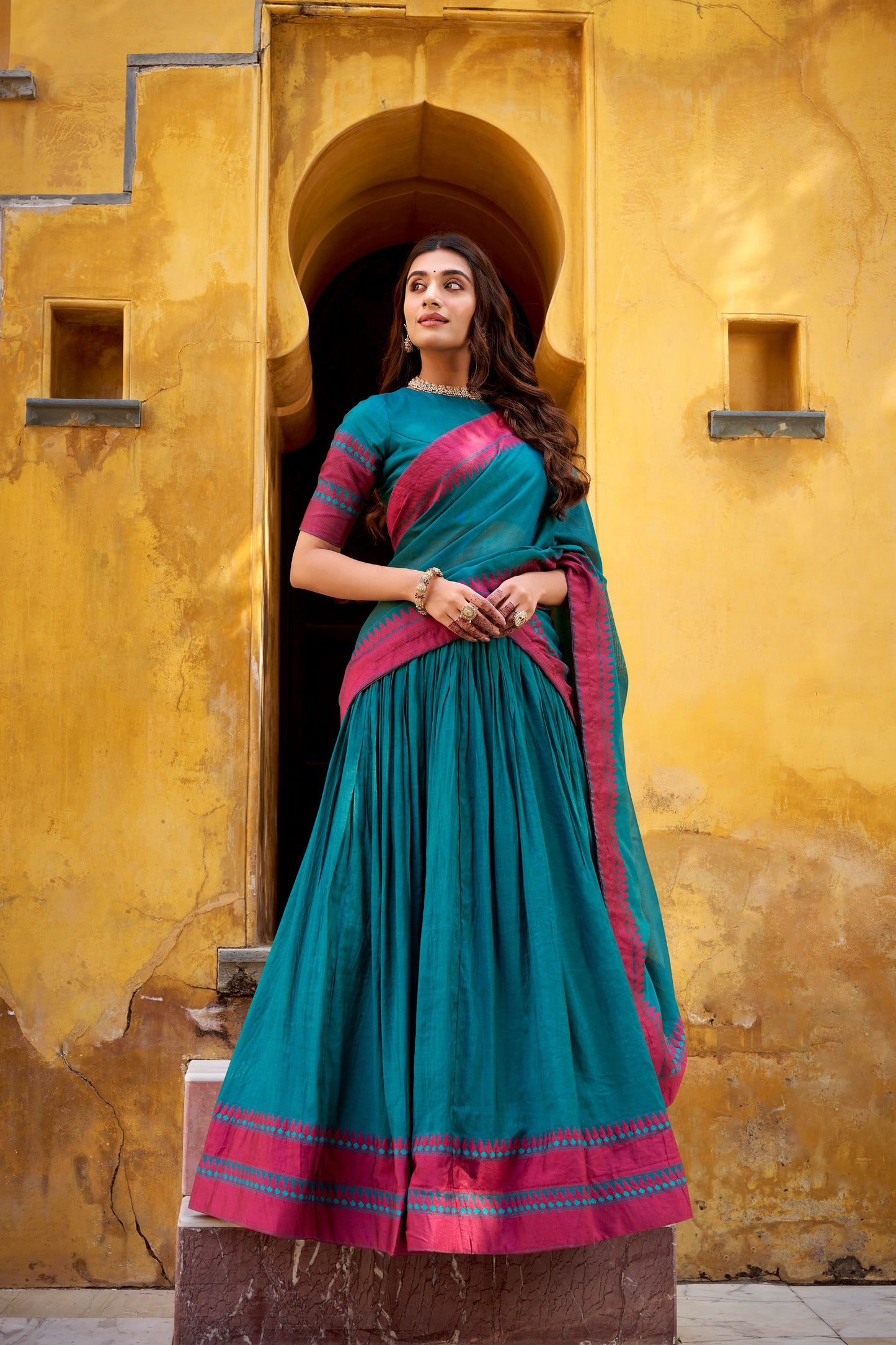 Blue pure chanderi thread work lehenga celebrates pure ethnic wear
