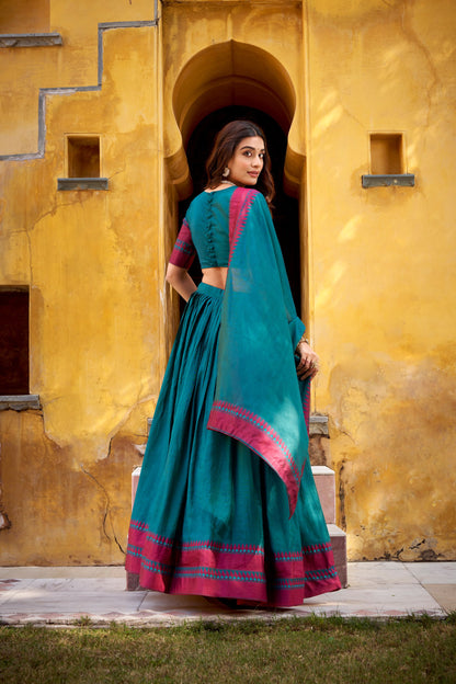 Blue pure chanderi thread work lehenga celebrates pure ethnic wear