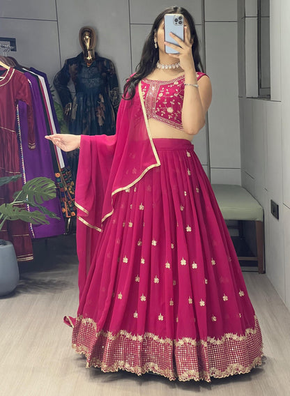 Pink georgette Embroidered lehenga choli set