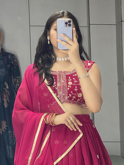 Pink georgette Embroidered lehenga choli set