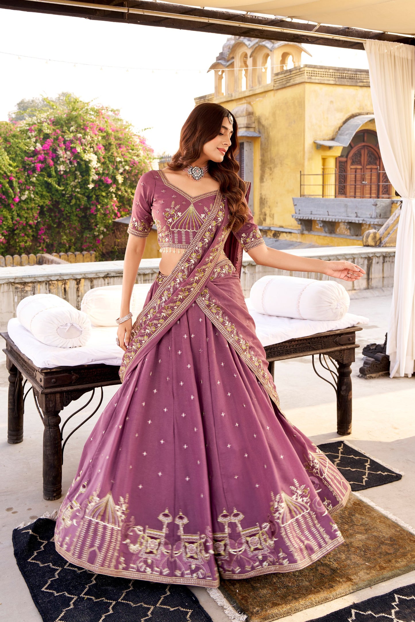 Purple chocolate crush embroidery work lehenga choli