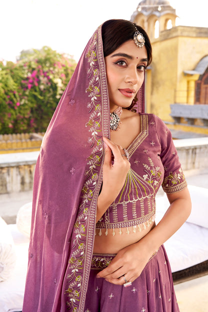 Purple chocolate crush embroidery work lehenga choli