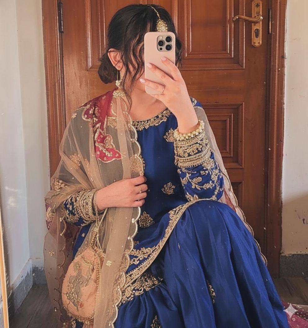 Blue chinon sequence embroidery work suit sharara and Dupatta