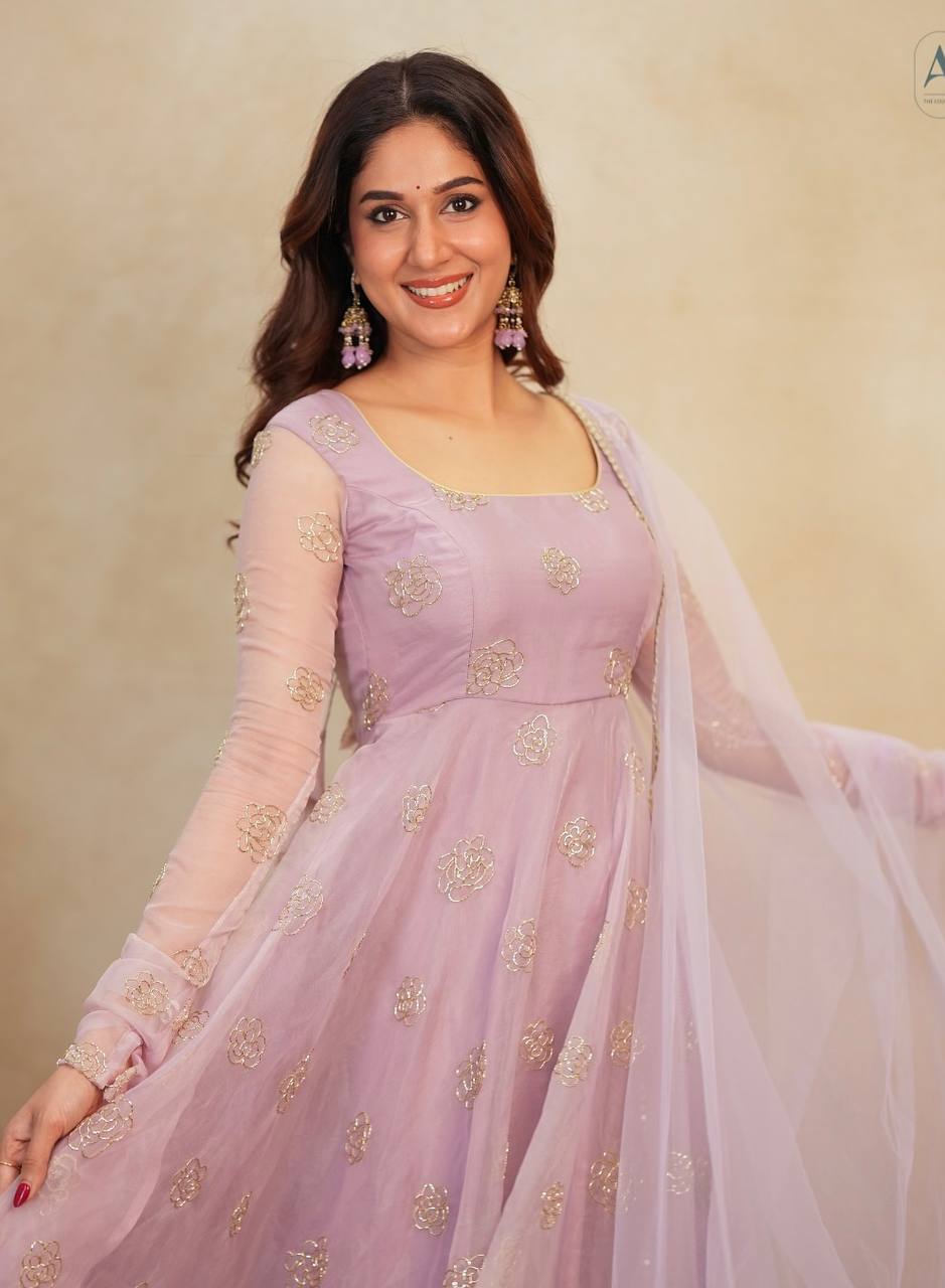 Light purple soft organza embroidery work gown-pant and dupatta set
