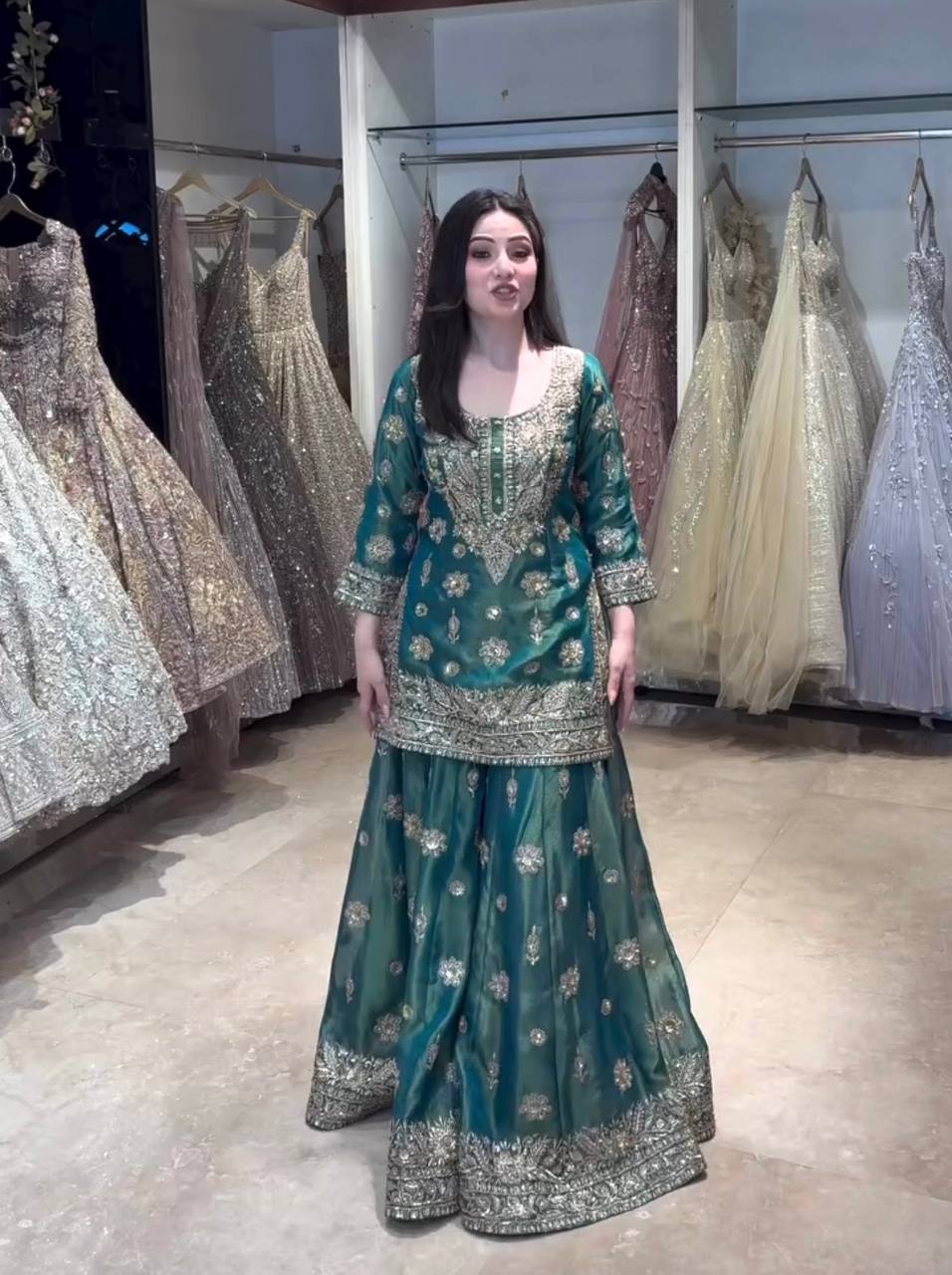 Sky blue pure gmy silk with embroidery 5mm Sequences work ready to wear dress